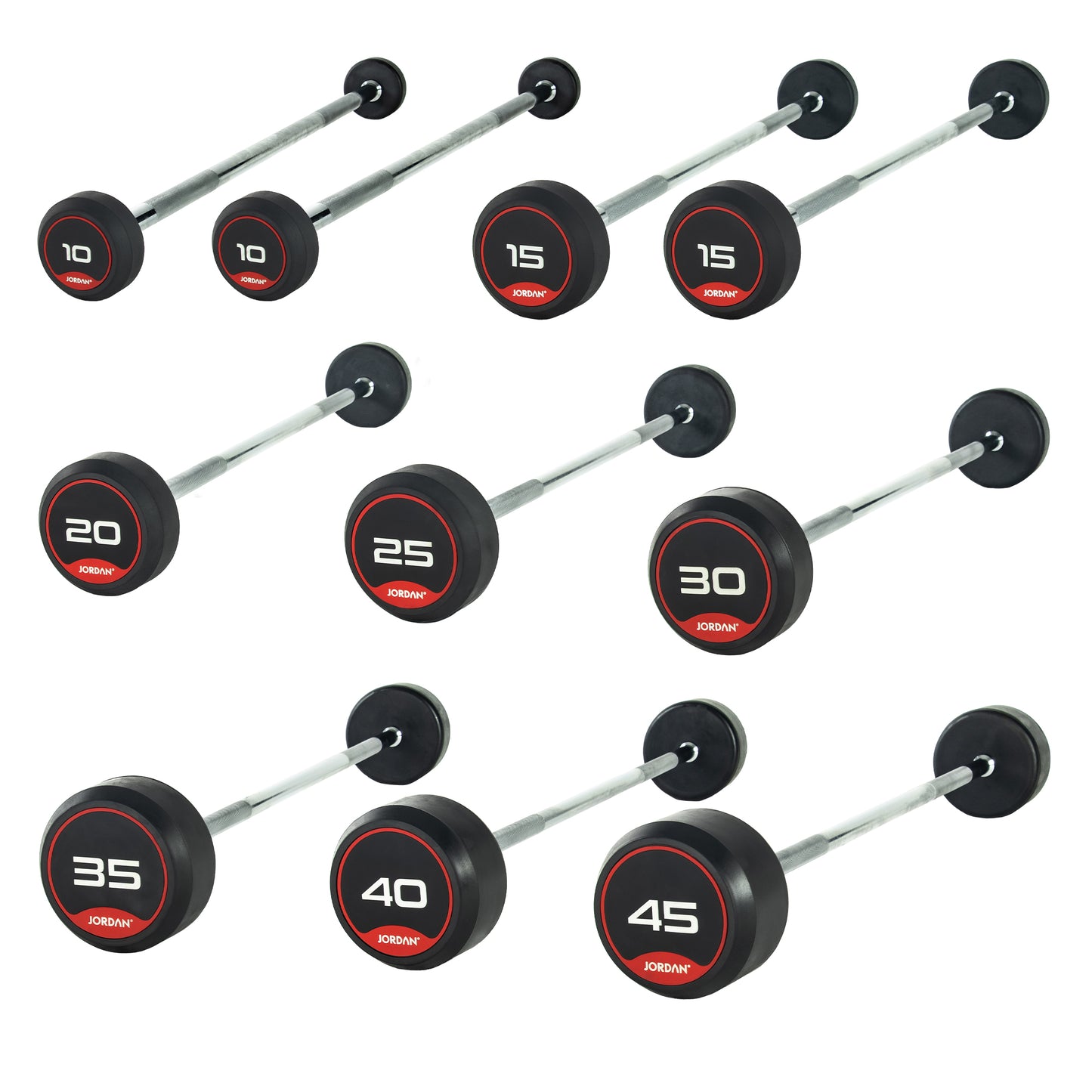 JORDAN Red Rubber Barbell - Straight Bar (10kg-50kg)